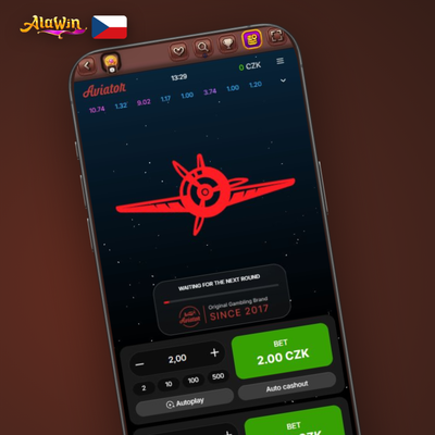 Dvě sázková pole s různými částkami v CZK pro dual bet v Aviator Alawin Casino